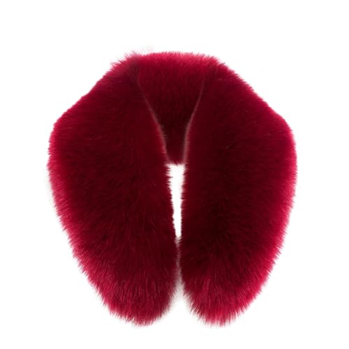 Uposao Cuello de piel sintética con capucha, bufanda de moda, chal desmontable, calentador de boda, chales esponjosos, suaves, envolturas para abrigo de invierno, chaqueta parka, rojo vino, 7 3/8