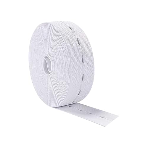 30 Meters 3/4 Inch Button Hole Elastic Band Flat Sewing Band with Buttonholes Adjustable Elastic Bands Stretchable Waist Band Elastics Knit Stretch Elastic Spool for DIY Waistbands Necklines White