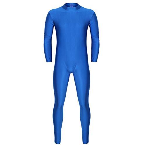 MSemis Body Entero Leotardos para Hombres Chicos Maillot Gimnasia Danza Adulto Mono Deportivo Manga Larga Bodysuit Elástico Ropa Deportiva Adulto Azul M