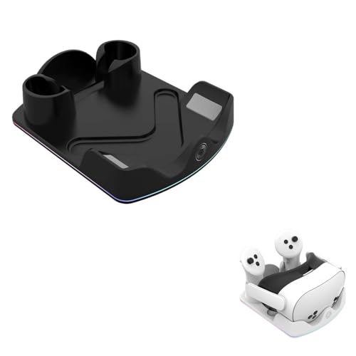for Meta Quest 2/3/3S 用充電ドック VRヘッドセット充電スタンド コントローラー収納スタンド ホルダー Type C 急速充電 RGBライト 使用簡単 省スペース Meta Quest 3/3S充電ステーション VR アクセサリー (ブラック)の商品画像（Amazon）