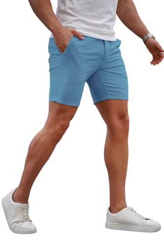 Image of GINGTTO Mens Slim Fit Shorts Plaid Chino Short Tapered Leg Skinny Stretch