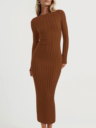 PRETTYGARDEN Womens Sweater Dress Fall 2025 Casual Boat Neck Long Sleeve Pullover Ribbed Knit Bodycon Maxi Sweater Dresses2