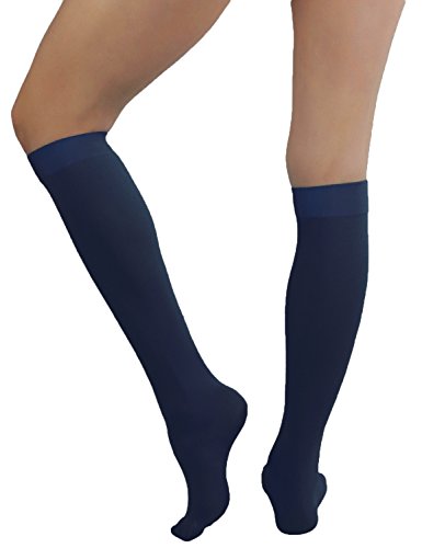 Image of ToBeInStyle Women's Opaque Knee High Nylon Fashion Socks Solid & w /Front Satin Bow