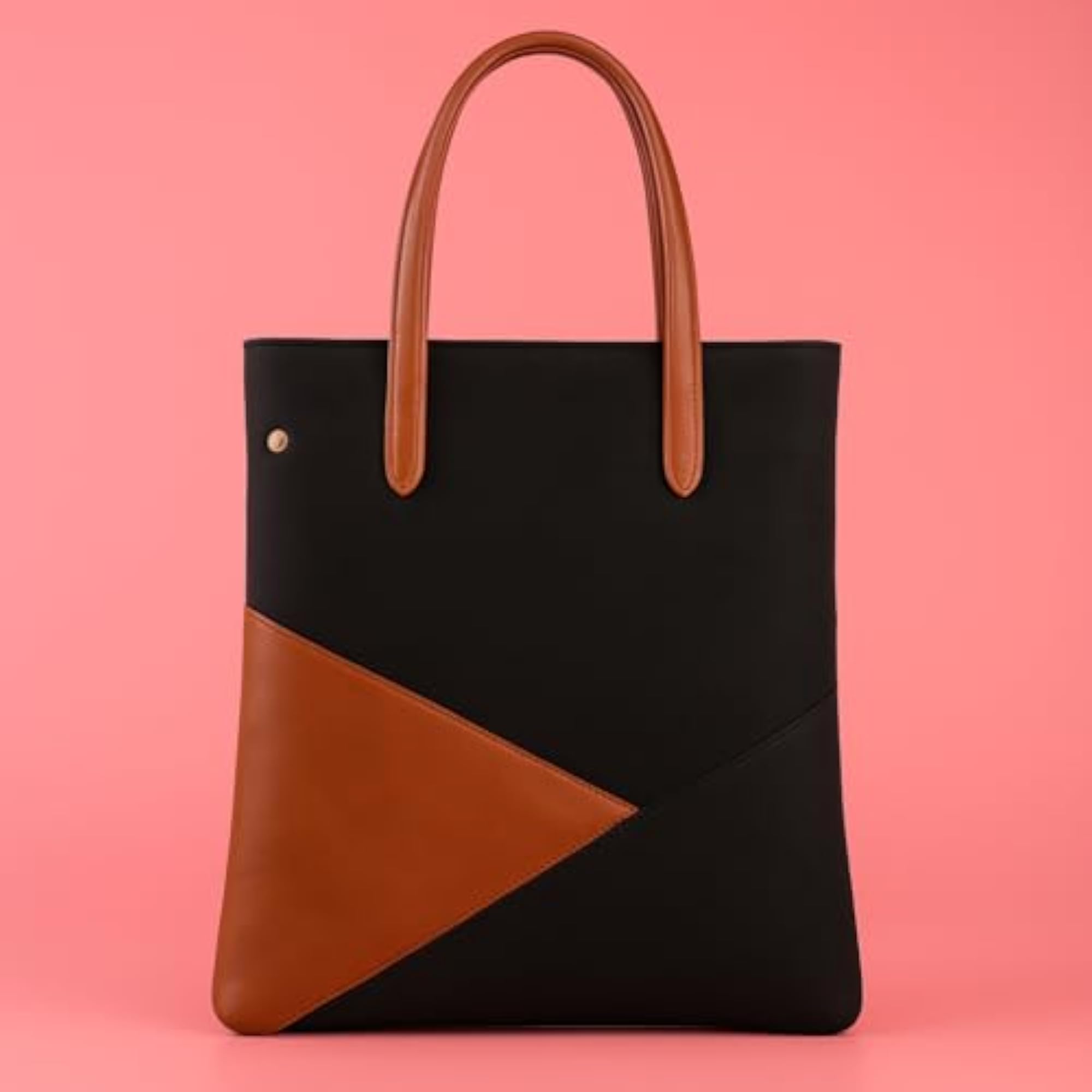 2 Way Leatherette Tote Bag, Geometric Color Block