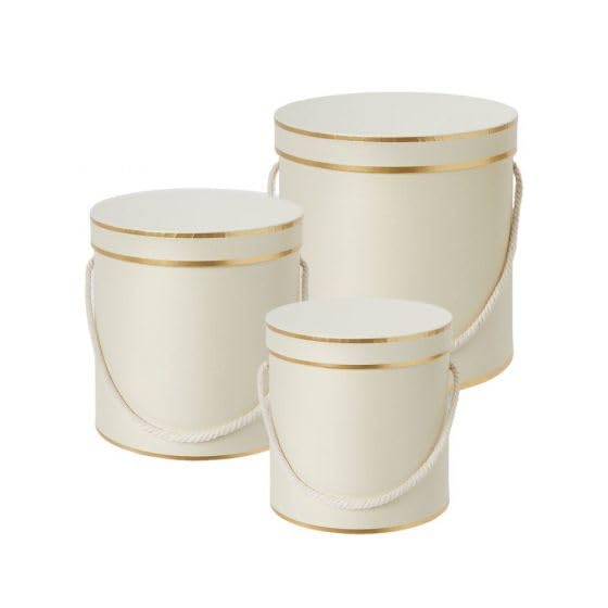 clicktostyle Set of 3 Gold Trim Hat Boxes | Round Storage Valentines Mother Day Gift Boxes with Lids (Cream/Gold)