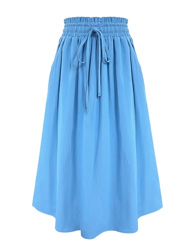 Image of Girls Maxi Skirt A-Line Uniform Skirts School Daily Skirt with Pockets, 4-13 Years
