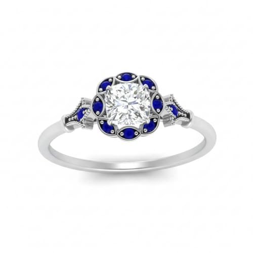 Image of Choose Your Gemstone Vintage Halo Diamond CZ Engagement Ring Sterling Silver Cushion Shape Vintage Engagement Rings Minimal Modern Design Birthday Gift Wedding Gift US Size 4 to 12