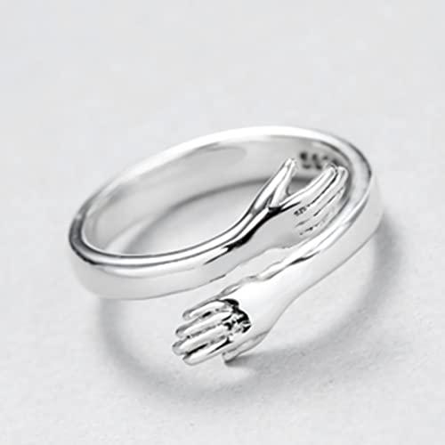 HomeSoGood 4 Pcs Two Hands Hug Open Rings, Adjustable Hands Embrace Couple Rings, Lovers Hugging Wedding Ring Band2