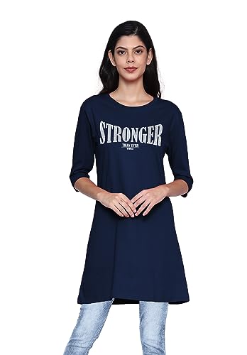 Image of Women's 100% Cotton Round Neck Long Top Printed Dress