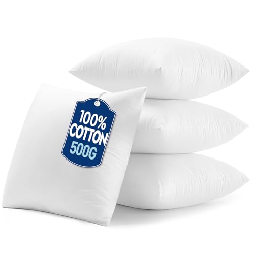 MIULEE 18x18 Pillow Inserts with Cotton Cover,Set of 4 100% Virgin Microfiber Throw Pillows for Couch Sofa and Bed