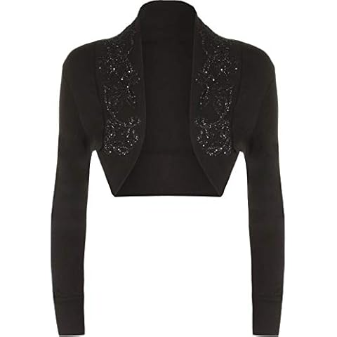 NAZ Fashion New Womens Beaded Long Sleeve Ladies Shrug Bolero Cardigan Plus Size Top UK 8-14 Black Cover