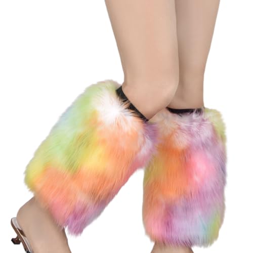 Womens Faux Vintage Leg Warmers Solid Color Furry Plush Boot Covers Cuffs Party Calf Length Socks