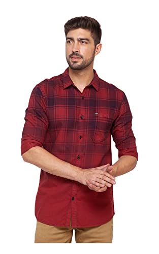 Image of Spykar Men's Regular Fit Raised Collar Full Sleeve Checked Casual Shirts