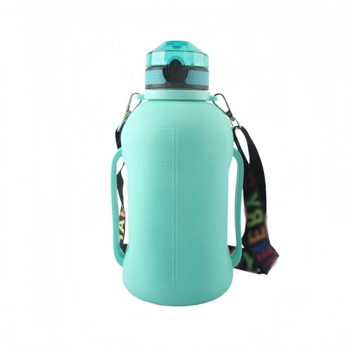 折りたたみ式ウォーターボトル 2L 大容量 携帯用 軽量シリコン製 水筒 | 耐熱耐冷・無毒無臭・目盛り付き・広口設計 | スポーツ/登山/ジム/アウトドア用 FDA認証 (グリーン)