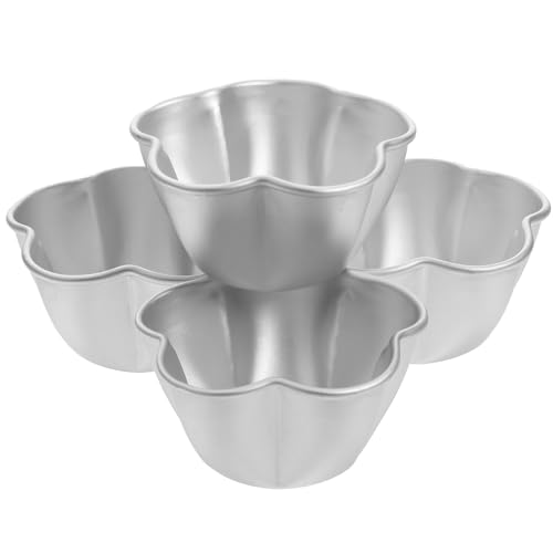 SEWACC 4 Moldes Metálicos para Mini Tartas y Cupcakes Molde para Pudín Antiadherente de Aluminio Tamaño Pequeño para Hornear Postres y Flanes Apto para Horno y Lavavajillas