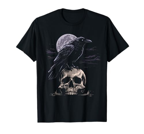 Camisa de calavera y cuervo negro calavera oculta gótica Camiseta