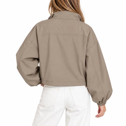 Womens Bomber Jacket Casual Button Down Funnel Neck Waterproof Utility Coat - image 2
