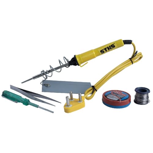 Image of 25W Soldering Iron Kit with Stand, Solder Wire, Welfix Paste, Tweezer & Tester - Multipurpose Electric Soldering Tool for DIY, Electronics, Repair & Hobby Work (Pack of 6)