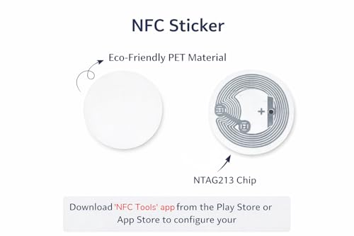 Image of DIGINESS Premium NFC Tags (Pack of 10) - Rewritable NTAG213 NFC Stickers | 13.56 MHz | Compatible with All NFC-Enabled Phones & Readers | Self-Adhesive Smart NFC Labels