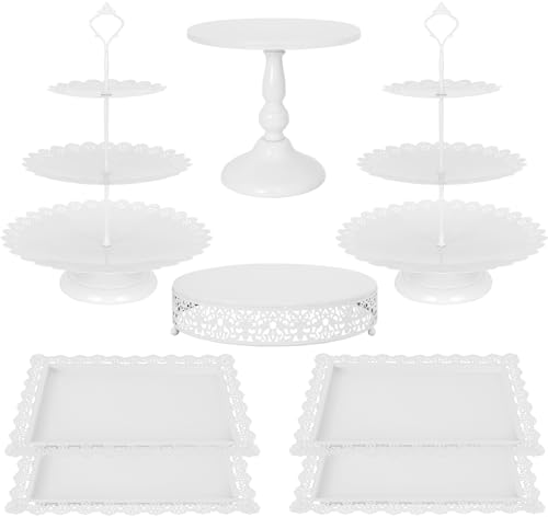 Fivenl 8 Pcs Cake Stand White Metal Dessert Table Display Set, 3-Tier...
