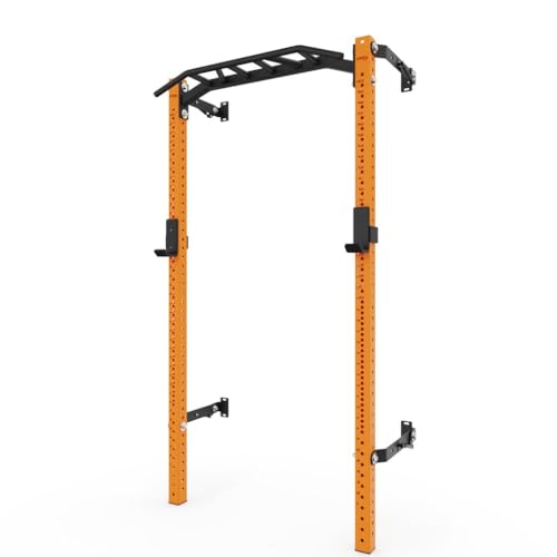 PRx Performance Profile PRO - Wall Mounted Squat Rack System Home & Garage Gym Exercise Equipment with Multi-Grip Pull-Up Bar Durable & Versatile Exercise System 95 Uprights - Orange
