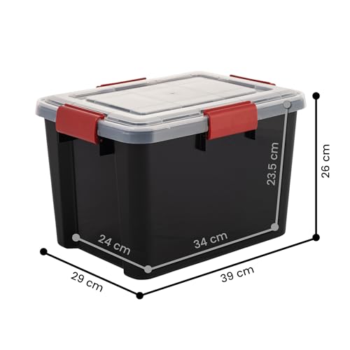 Iris Ohyama Luftdichte Kunststoff-Aufbewahrungsboxen mit Deckels, 20L, 3er-Set, Schwarz, Hermetischer wasserdichter Verschluss, Robuste Schnappverschlüsse, Stapelbar, Staubschutz, BPA-frei, DDAT-SD