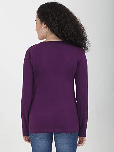 Image of FLEXIMAA Women's Cotton Plain V Neck Full Sleeve T-Shirt