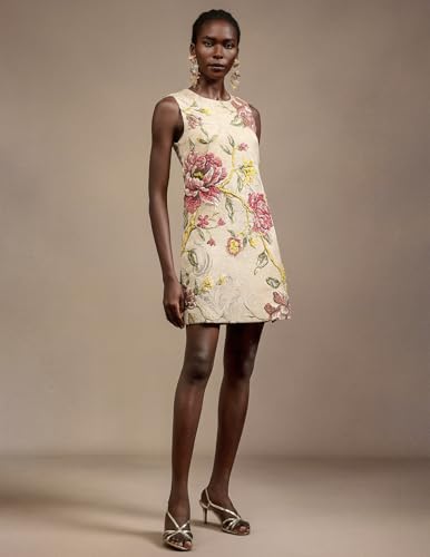 Dignified Beige Flower Jacquard Dress Mini Graceful A Line Loose Vacation Date Night Garden Party Dress4