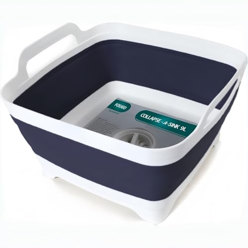 Image of FOSJGO Collapsible Dish Basin with Drain Plug, 2.4 Gal (9L) Space-Saving Foldable Sink, Wash Basin for Kitchen, Baby Bottles, Vegetable Washing, Camping, RV and Party Beverage Tubs