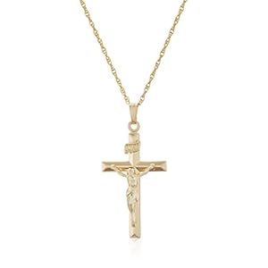 Amazon Essentials 14k Gold Filled Solid Beveled Edge Embossed Crucifix Cross with 14K Gold Filled Chain Pendant Necklace, 18” (previously Amazon Collection)