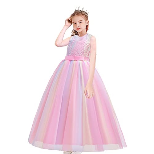 MYRISAM Big Girls Lace Junior Bridesmaid Wedding Dress Sleeveless Bowknot A-Line Tulle Birthday Dress Pageant Party Ball Gown