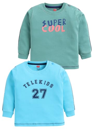 Image of LuvLap Baby Boys Regular Fit 100% Cotton Full Sleeves Boys T-Shirt Set Pack of 2