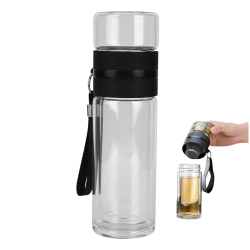 Glass Tea Infuser Bottle, 500ml Tea Infuser Mug Double Wall Water Bottle with Infuser Portable Travel Tumbler Mug Clear Travel Cup