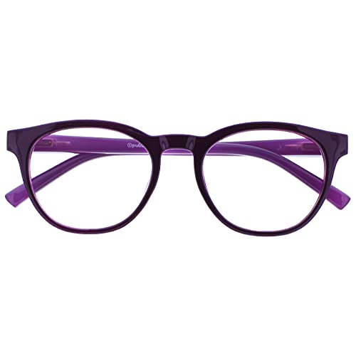 Image of OPULIZE BLU Blue Light Blocking Reading Glasses for Women Men, Cool Round Frame with Anti-Glare Computer and Gaming Eyewear, UV and Eyestrain Protection, Purple +1.00 (Pack of 1)