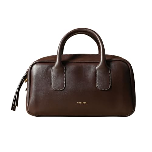Image of Theater Toad Structured Mini Duffle Bag for Women | Brown Faux Leather Handbag with Detachable Adjustable Strap | Compact Textured Everyday Sling