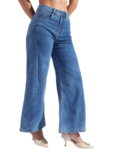 Image of Miss Chase Women's Wide-Leg High-Rise Regular-Length Stretchable Shaping Denim Jeans