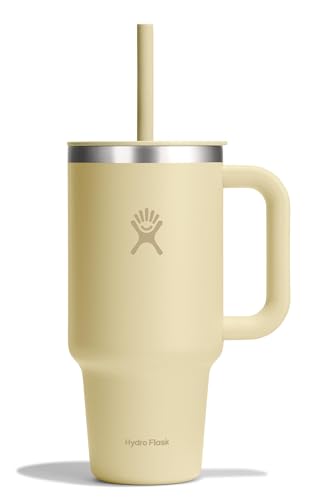 Image of Hydro Flask Travel Tumbler with Handle, Lid and Straw - Insulated Stainless Steel in 32 Oz Starlight