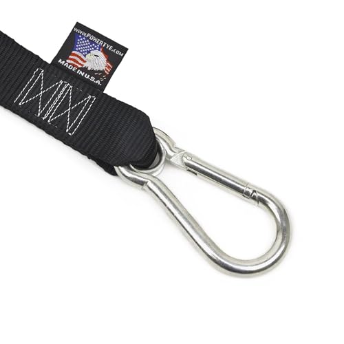 Image of PowerTye 1.5 inch x 10ft Extra Long Ratchet Tie Down Straps, Heavy Duty with Carabiner Hooks, Soft-Tye & Bag, for Motorcycle, ATV & Cargo - 1,000 lb WLL - Made in USA - Black /Black Pair