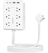 Surge Protector Flat Multi Plug Extender with 4 USB(2 USB C Port), 6 Outlet Wall Adapter, 5 ft Th...