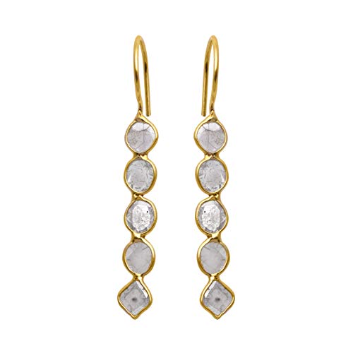 2.00 ctw natural uncut white diamond polki long dangle earrings -…