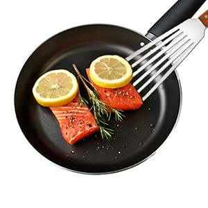 Image of Fish Spatula Turner, Smooth Solid Wood Handle Fish Turner, Stainless Steel Slotted Spatula (Pack of 1)