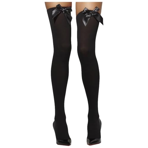Overknees Strümpfe Damen,Schwarze Kniestrümpfe mit Schleife Sexy Kostüm Karneval für Frauen,Overknee Socken Stockings Thigh High Socks Schwarz...