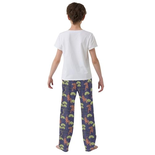 Tiger Pine Tree Boys Long Pants Soft Trousers Elastic Waist Kids Lounge Bottoms with Pockets S-XL3
