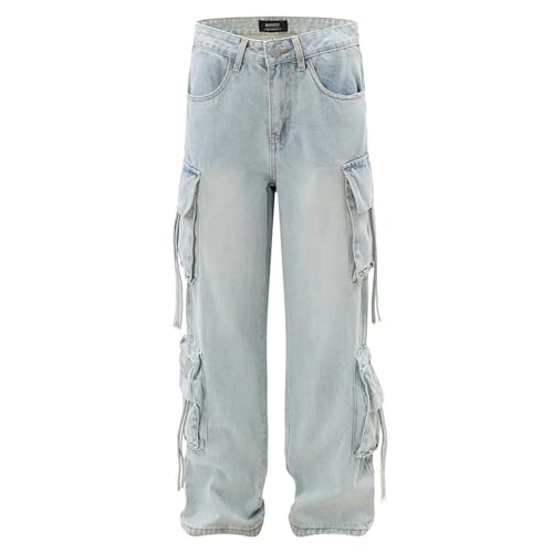 XYXIONGMAO Men's Blue Denim Heavy Washed Multi-Pocket Cargo Pants Functional Hip Hop Techwear Streetwear Slacks Jeans2