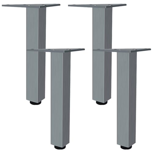 Patas de mesa ajustables, paquete de 4 patas cuadradas grises para muebles, aleación de aluminio, acabado anodizado, altura: 6-40 cm, adecuadas para armarios y mesas auxiliares, patas de 9.1 pulgadas.