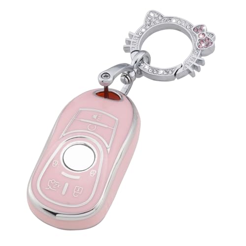 Image of Pangpai Pink Key Fob Cover for Buick, Soft TPU Key Case Protection with Bling Keychain Fit for Buick Encore Enclave Lacrosse Envision Verano Regal GL8 5 Buttons Smart Key