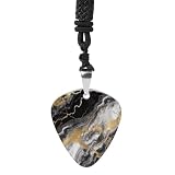 VstaDank Collar con colgante de púa de guitarra de mármol con lámina de oro negro y blanco, collar de música punk hip hop, colgante moderno de acero inoxidable, joyería musical R&B, regalos únicos