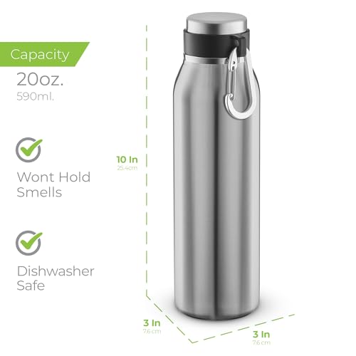 Image of SipX 20 oz Stainless Steel Insulated Water Bottle with Leakproof Lid & Carry Hook - Triple Insulated - Cold 24 Hours /Hot 12 Hours - Perfect for Gym, Work, Sports, Travel - Stainless