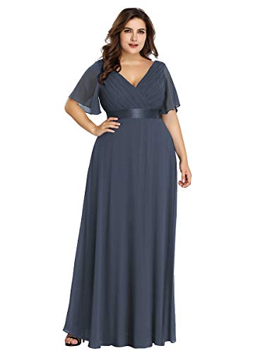 Ever-Pretty Plus Size Chiffon Bridesmaid Dresses Long Prom Dresses Blue US18