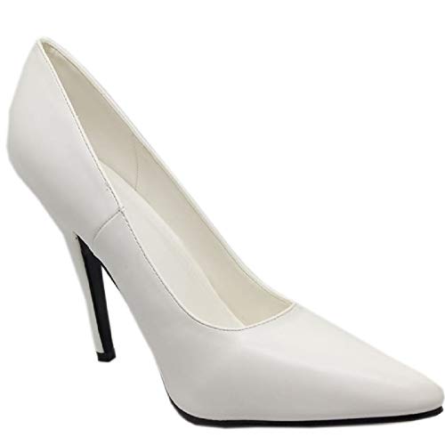Damen Herren Drag Queen Spitzer Zehenbereich High Heel Plateau Pumps Große Größe 9-12, Weiß matt - Größe: 44 EU